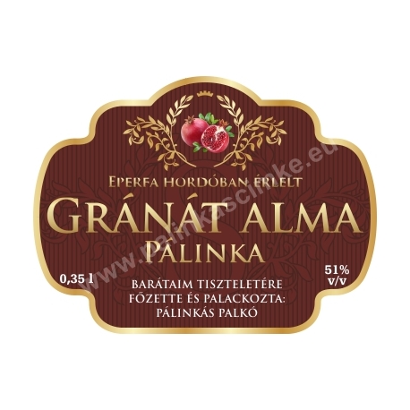 Gránát alma pálinka címke - "Superb"