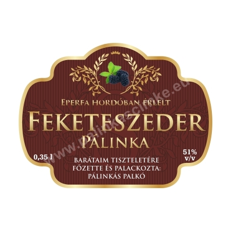 Feketeszeder pálinka címke - "Superb"