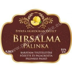 Birsalma pálinka címke - "Superb"