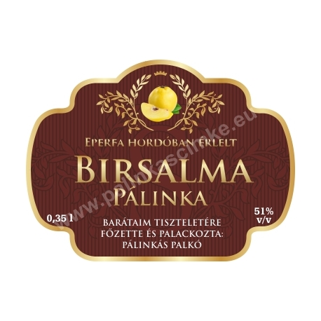 Birsalma pálinka címke - "Superb"