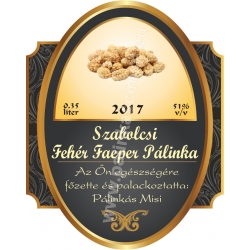 Fehér faeper pálinka címke - "Elite"