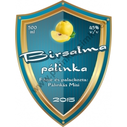 Birsalma pálinka címke - "Blueshield"